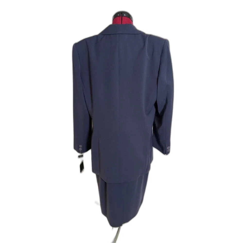 NWT Valerie Stevens Skirt Suit Size 16 Navy Blue 2-Piece Set Blazer & Skirt